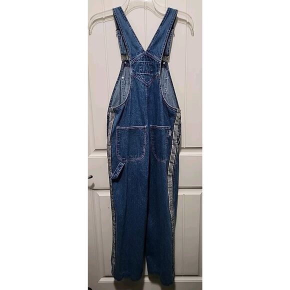 REVOLT Jeans Bib Overalls Carpenter Blue Denim Sz Junior Medium Stripe Accent0 - Picture 2 of 10